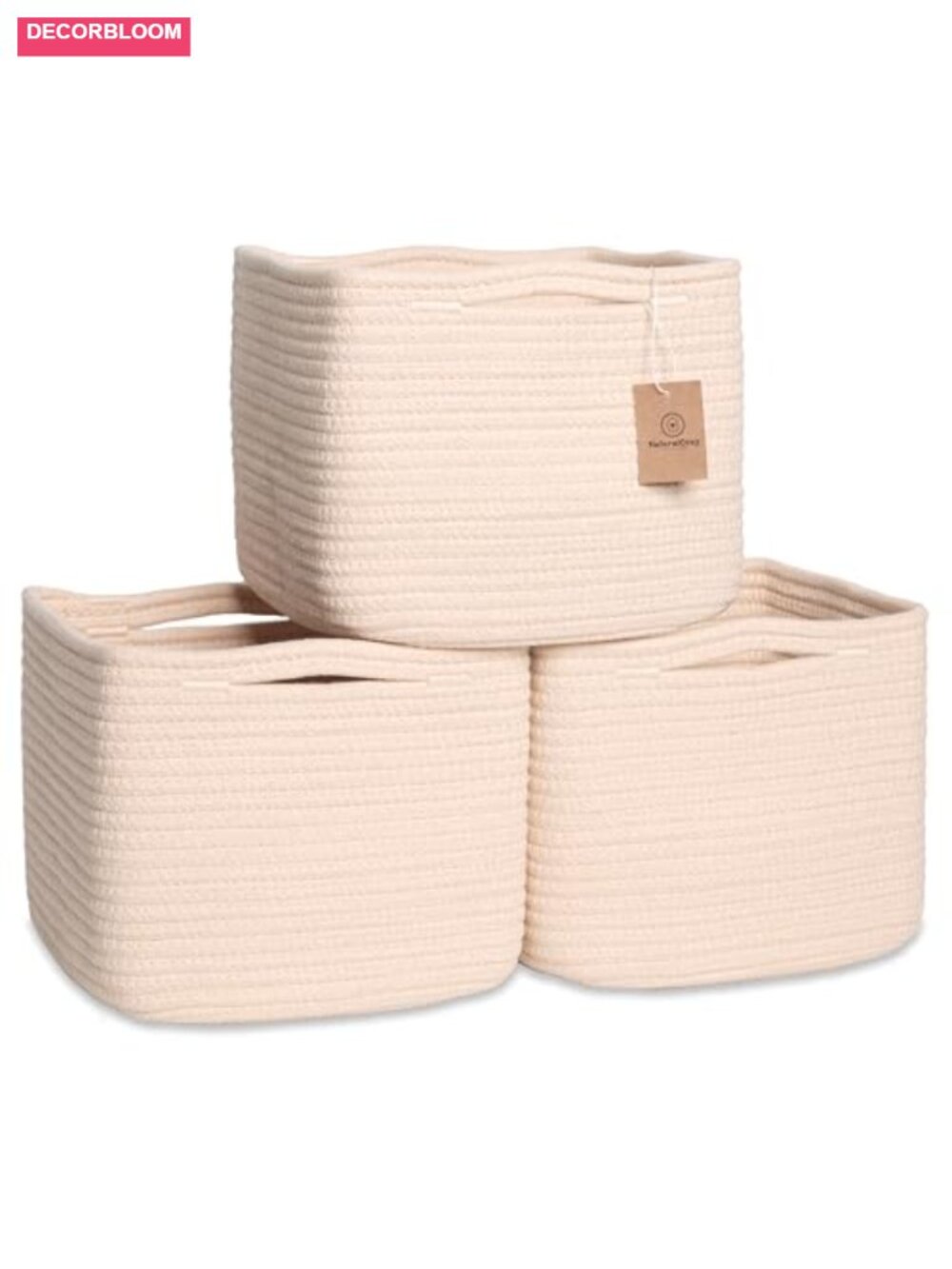 9x9x7 Cotton Rope Storage Cube Baskets 3-Pack Woven Bin Set